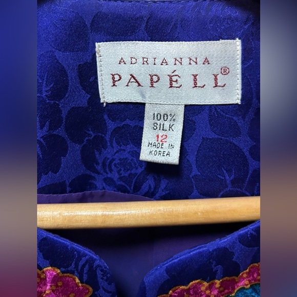 EXCELLENT Vintage Adrianna Papell Silk 2Piece Suit Blazer Skirt Stripe Floral 12 - Picture 3 of 13